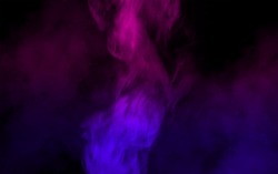Plume of artificial smoke from bottom to top with a reddish-purple glow on a dark black background