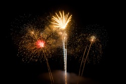  Fireworks light up the sky,New Year celebration .