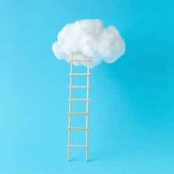 Stepladder leading to the clouds. Success and progress concept. Minimal composition.