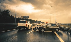 road accident in rainy highway