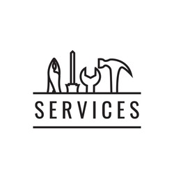 tools kit set line services logo design vector graphic symbol icon illustration creative idea