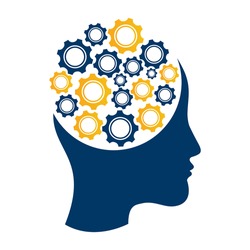 Technology Human Head Logo Icon Design. Digital woman head brain shape with gears idea concept innovation genius.