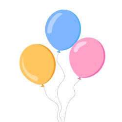 Bunch of balloons in cartoon flat style isolated on white background. Vector set 