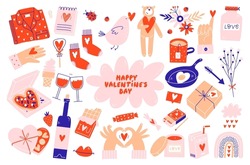 Valentine's Day elements set. Different romantic objects. Vector illustration