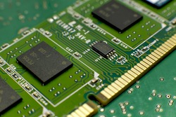 Microchip of RAM memory for personal computer (PC) full frame close up