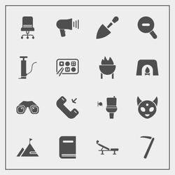 Modern, simple vector icon set with restaurant, construction, shovel, barbecue, alien, education, button, tool, chinese, communication, loudspeaker, sign, furniture, element, ufo, toilet, wrench icons
