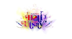 Holi festival creative poster design with children people and splash of colorful gulal text Happy Holi utsav