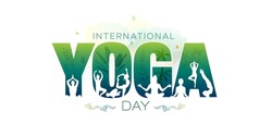 International yoga day. Yoga Body Posture with Text. Group of Woman practicing yoga. vector illustration design