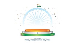 Vector illustration of  India Independence day sale banner concept. 3D Product display podium stand and Indian flag.