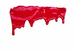 Paint red color dripping, Color cropping on white background 