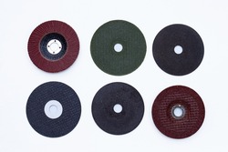Sanding discs on white backgroun, Angle grinder tool