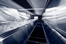 Elevator inside subway station, black and white photo effect