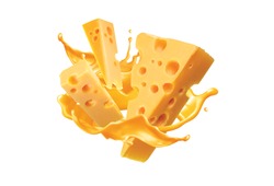 cheddar cheese splash isolated , melt cheese