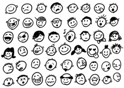 doodled funny stick figure faces