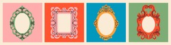 Set of various decorative Frames or borders. Different shapes. Photo or mirror frames. Vintage, retro design. Elegant, modern style. Hand drawn trendy Vector illustration. All elements are isolated