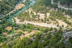 Panoramic view of Alara river and Alara Castle, which had the function to safeguard the caravans from holdup robberies that were stopping over at the last caravanserai Alarahan on the Silk Road 