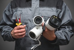 CCTV Installation Wizard concept. Service for installing CCTV cameras.