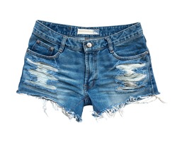 Ripped handmade jeans shorts isolated on white background.