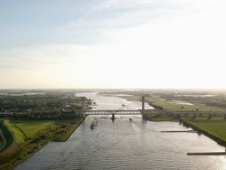 Aerial of Martinus Nijhoffbrug in Zaltbommel (The Netherland) by drone