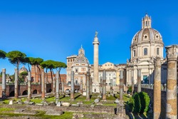 Roman Column of Honour and Trajan's Forum with the Church of Santa Maria di Loreto in Rome and the Church of Santissimo Nome di Maria al Foro Traiano