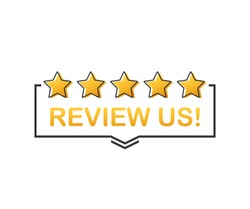 Review us! User rating concept. Review and rate us stars. Business concept. Vector stock illustration.