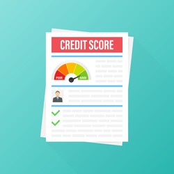 Credit score document. Paper sheet chart of personal credit score information. Vector stock illustration.
