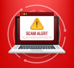 Scam alert. Hacker attack and web security vector concept, phishing scam. Network and internet security. Vector illustration.
