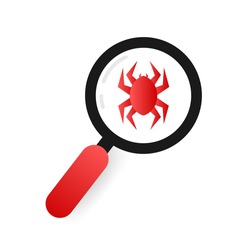 Search virus computer in flat style. Protection symbol. Internet technology. Data protection
