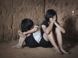 Human trafficking concept, human rights violations, Stop violence and abused children. traumatized children concept.