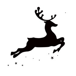 Christmas reindeer, black silhouette on white background, vector isolated christmas card