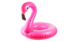 Pink pool. Inflatable flamingo for summer beach isolated on white background. Pool float party.