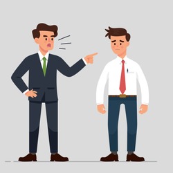 vector illustration a manager or boss angry to their employee, bullying at work, man worker get bully from his office mate