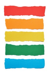 Collection of multicolored paper stripes with torn edges isolated on white background