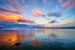 Beautiful sunset Lake Superior Lake walk Canal Park, Duluth, Minnesota,                   