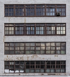 Horizontal windows of an old factory building. 