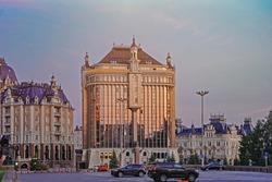 Luxury residential buildings in the centre of Kazan, Russia. A skyscraper in oriental style. View of the city at dawn .