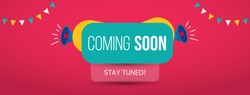 Modern flat coming soon banner for social media facebook and twitter marketing with stay tuned in it. Coming Soon Stay Tuned banner with announcement. Facebook and Twitter dimension cover photo