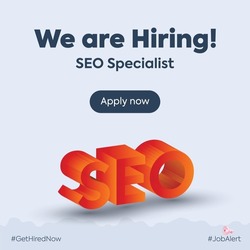 we are hiring. we are hiring SEO expert complete facebook and instagram post. SEO specialist hiring announcement banner. SEO in 3D. digital marketer. recruitment post. 