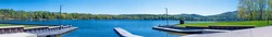 Panoramic view of boat launching ramp at Willsboro Bay of Lake Champlain