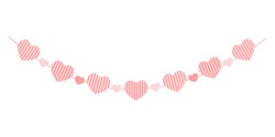 Heart garland isolated on white background. Striped hearts. Bunting for Valentine day party, wedding, romantic date. Decoration for banners, greeting cards and invitations. Vector illustration.