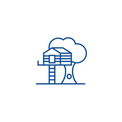 House on tree line icon concept. House on tree flat  vector symbol, sign, outline illustration.