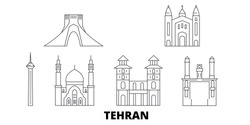 Iran, Tehran line travel skyline set. Iran, Tehran outline city vector illustration, symbol, travel sights, landmarks.
