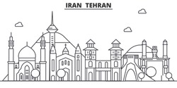 Iran, Tehran architecture line skyline illustration. Linear vector cityscape with famous landmarks, city sights, design icons. Landscape wtih editable strokes