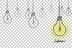 Sketch Bulb - Idea, at Transparent Effect Background
