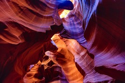 An upward view of a sandstone formation in the Slot Canyons in Page, Arizona.