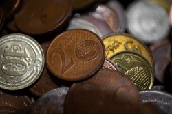 A close up view of antique coin collection.