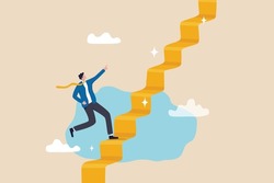 Ladder of success, stair way to succeed and reach business target, growth or growing career path, motivation and career advancement opportunity concept, businessman climb up stair way to success.