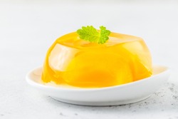Sugar free, low calorie citrus jelly dessert. Space for text.