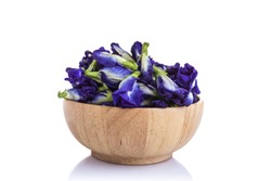 Fresh purple Butterfly pea flower. Studio shot and isolated on white background. Food or herb concept