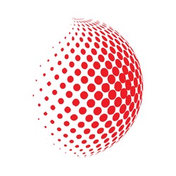 Abstract globe dotted sphere, 3d halftone dot effect. Red color, in White background. Vector illustration. It can use as logo, icon. Earth Shape.